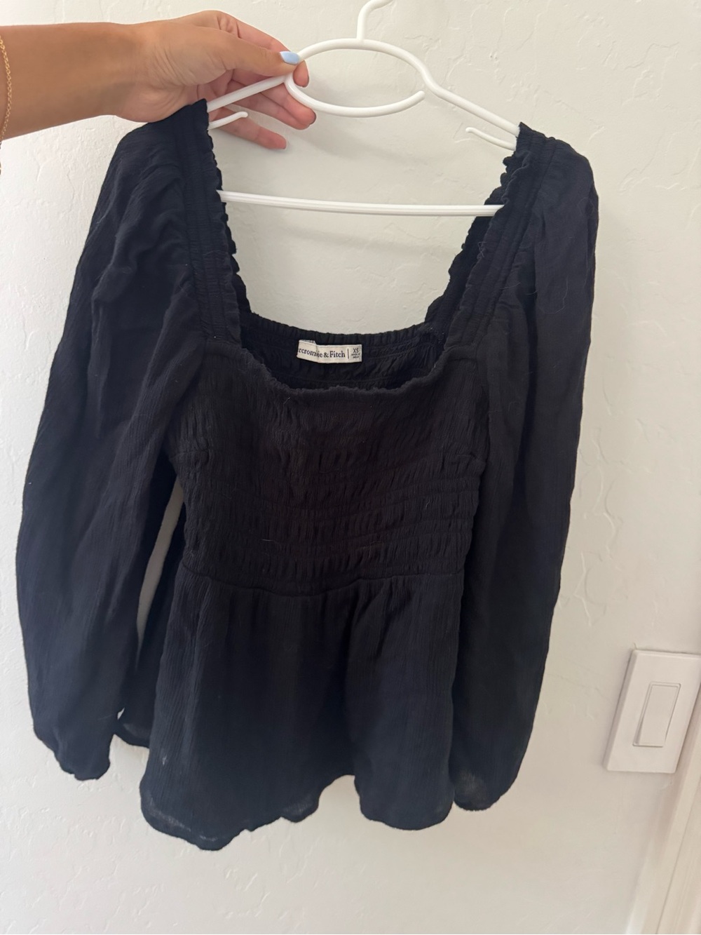 Abercrombie & Fitch Black Smocked Square-Neck Blouse